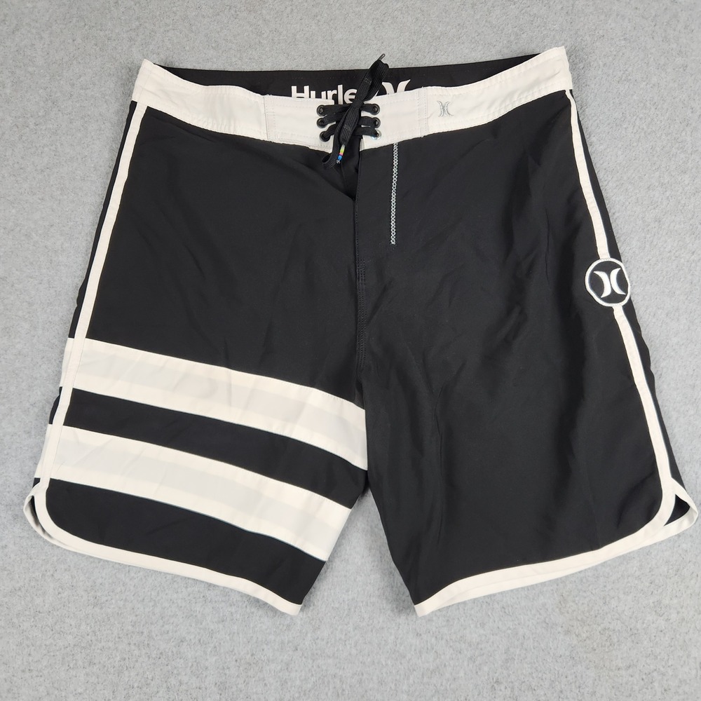 Hurley Swim Trunks Shorts Mens 34 Black White Phantom Performance Beachwear